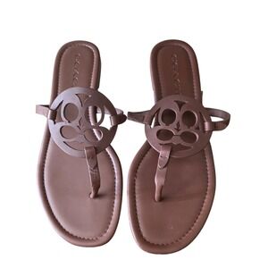 Coach Jaci Womens Brown Leather Logo Medallion Thong Flat Sandals Size 7.5